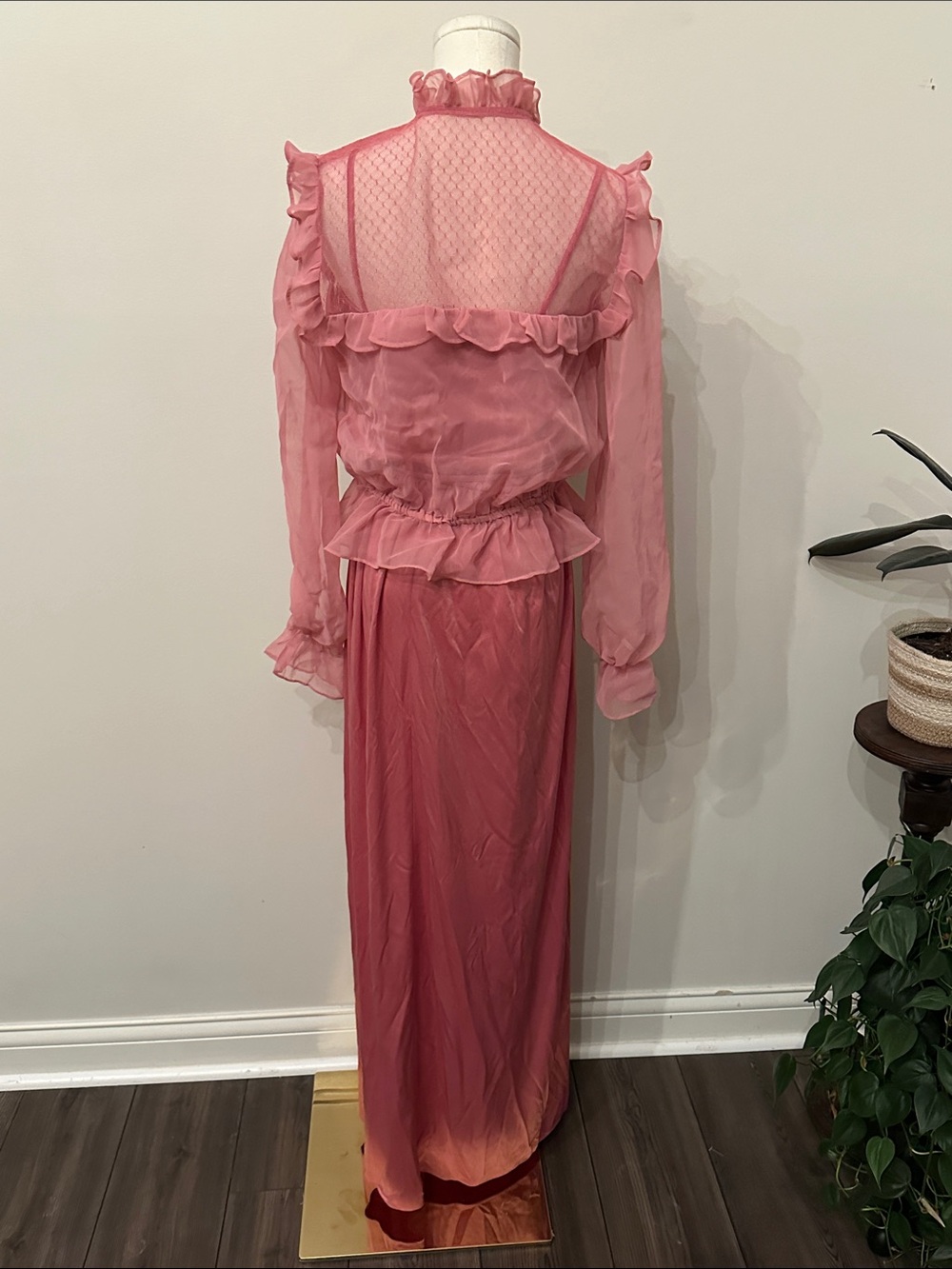 Vtg Romantic Victorian Hippie Maxi Dress Sheer Lace Ruffled Layered Top USA 70s - Picture 4 of 12